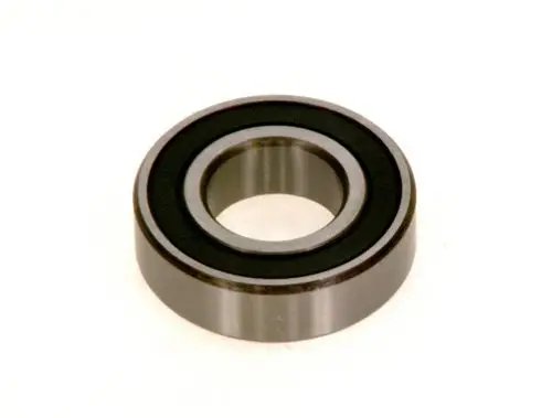 BOSCH Rillenkugellager mit glatter Metalloberfläche und doppelter Gummidichtung, geeignet für mechanische Anwendungen.